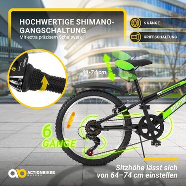 Дитячий велосипед Actionbikes Arrow 20/24 дюймів, 6 швидкостей, V-Brake, захист крил, для хлопчиків і дівчаток, від 6 до 12 років
