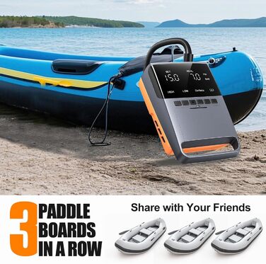 Електрична SUP-насос 13500mAh SUP Pumpe: 20 PSI, 12V DC, Автоматичне вимкнення, 6 насадок для SUP-дошок, матраців, каяків та човнів (Оранжевий)