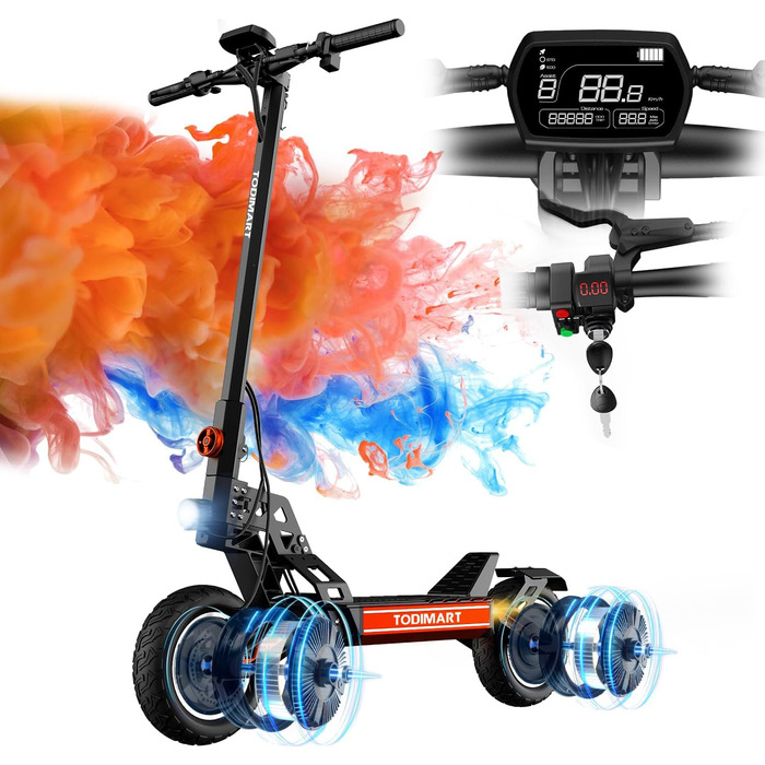 Електросамокат для дорослих TODIMART G2/S9/13, 40-90 км, 10'' оффроуд колеса, подвійна підвіска, 48В 10.4/20.8Ah, вантажність 150 кг, складаний, ключ-запуск