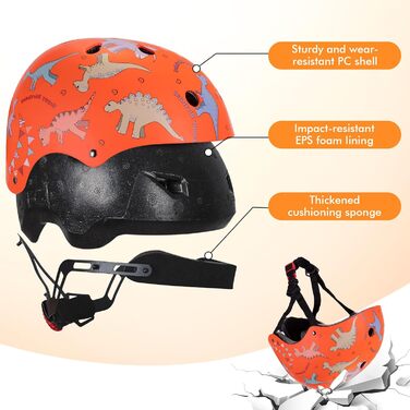 Дитячий шолом Kinderhelm для велосипеда, скейтборда, роликів, самоката, 50-54 см, регульований, CE-сертифікація, оранжевий