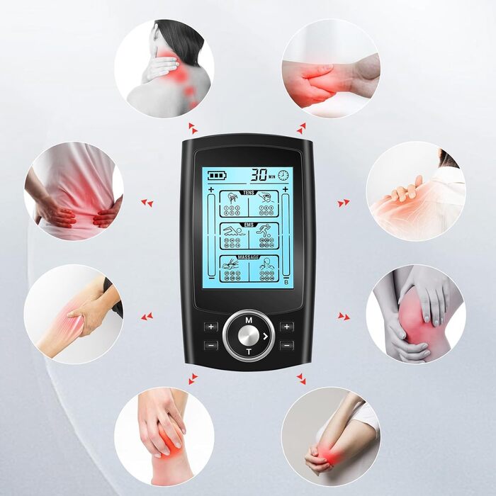 EMS масажер TENS з 36 програмами та 10 електродів для зняття болю та масажу, 2 канали, акумуляторний