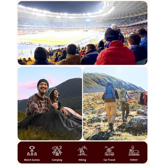 Спальний мішок Sportneer Outdoor 3-4 сезони для дорослих, 200x85см, чорний