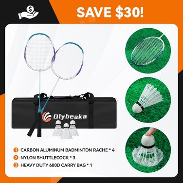 Набір для бадмінтону вуличний 3.66м Schwarz: 2 ракетки, 3 волани, сумка, сітка - для пляжу, подвір'я
