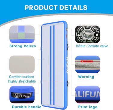 ALIFUN Килимок для гімнастики та акробатики надувний, 2/3/4/6 м, 10/20 см заввишки, з насосом. Підходить для дому, фітнес-клубу, тренувань, чирлідингу, басейну
