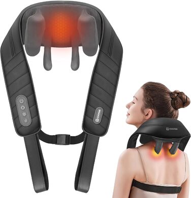 COMFIER бездротовий шиацу масажер для шиї та плечей з підігрівом, 6D глибокотканинний масаж, масажна подушка для спини та знеболення, чорний