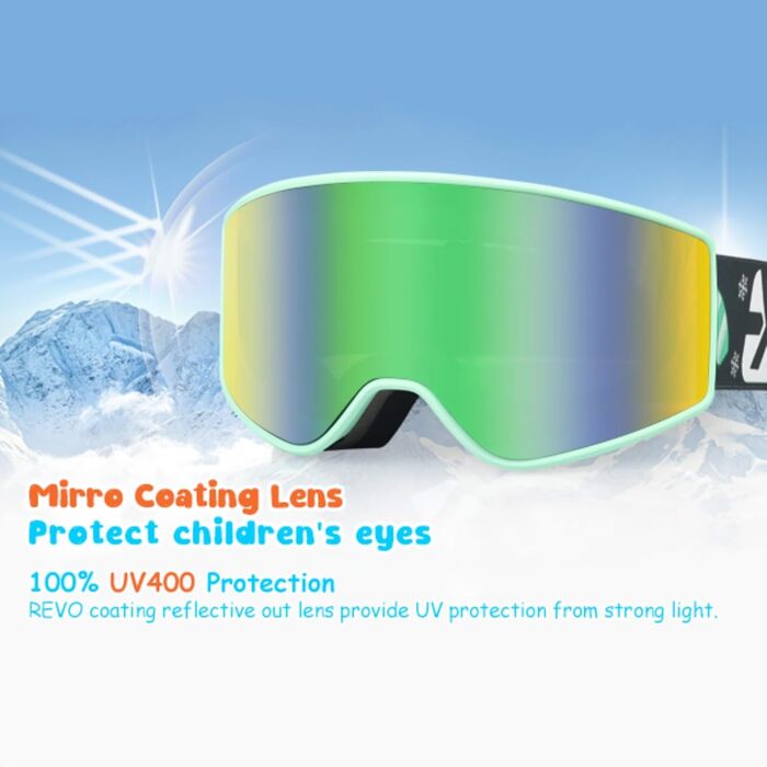 Набір лижних масок EXP VISION для дорослих і дітей, антифог, 100% UV захист, OTG, для сноуборду та лиж, зелена