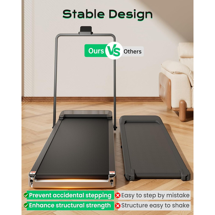 Біговий доріжка з нахилом для дому та офісу, 2.5 PS, портативна під стіл, вантажопідйомність 120 кг, з пультом керування, LED-дисплеєм, колір сріблястий