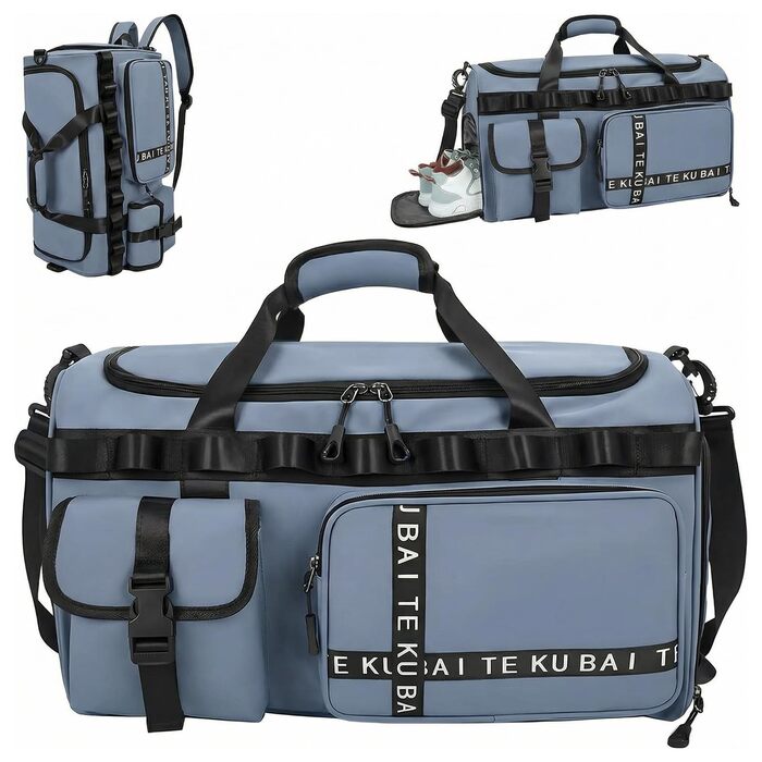 Спортивна сумка для подорожей 65л з відділенням для взуття та мокрих речей, містка сумка в зал та для плавання, синя