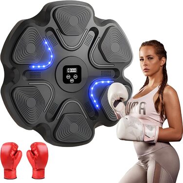 Музична боксерська машина MaxEarn для дорослих та дітей з LED-підсвіткою, Bluetooth, 9 режимів швидкості та лічильник ударів, у комплекті боксерські рукавички