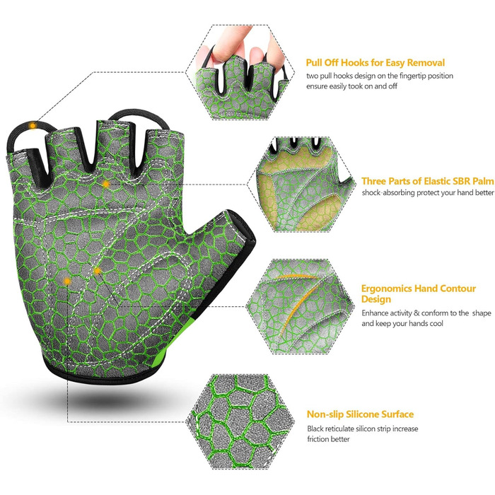 Велосипедні рукавички для чоловіків Daen Soer - рукавички напівпальці для гірського велосипеда, шосе, даунхілу, повсякденного використання (зелені, розмір M)