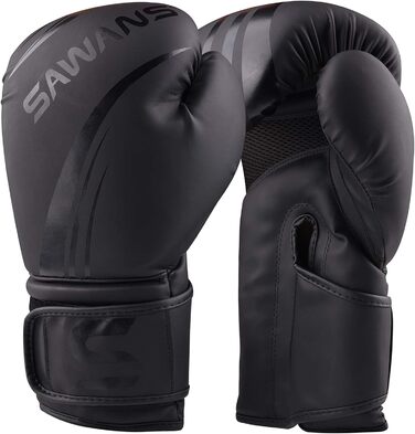 Професійні боксерські рукавички SAWANS для MMA, спарингу, кікбоксингу, боксерської груші, тренувань та боїв Муай Тай, матові чорні, 12 OZ