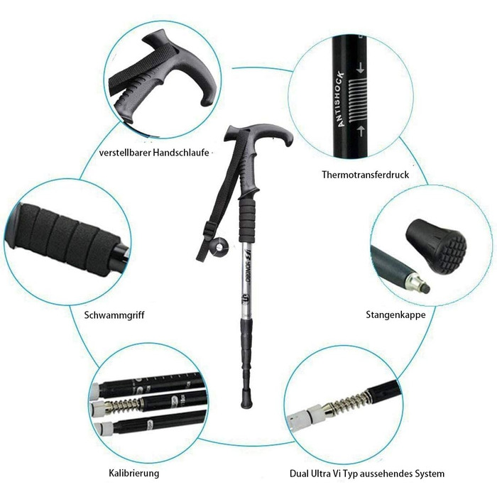 Трекінгові палиці ANGNYA з антивібраційною системою, телескопічні, легкі, для піших прогулянок, кемпінгу, гір