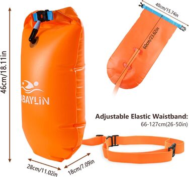 Надувна плавуча шийка 20L помаранчевого кольору для дорослих та дітей - безпечний тримач для плавання у відкритій воді та триатлону