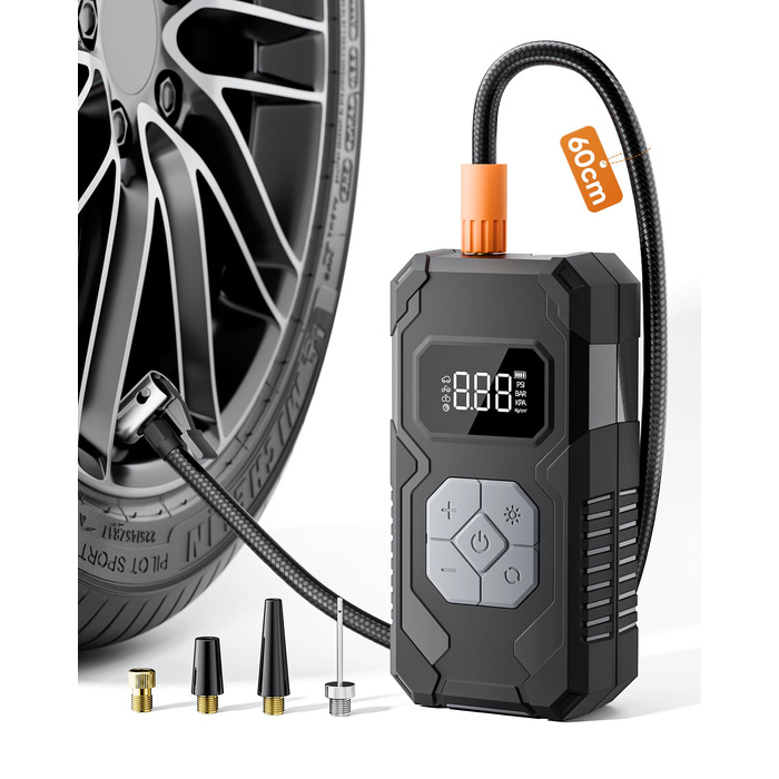 Електричний компресор для шин 150 PSI: насос для авто, велосипеда, мотоцикла, м'ячів (сірий)