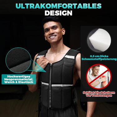 Регульований жилет-вантаж для чоловіків ONETWOFIT 20 кг, чорний: для хайкінгу, бігу, силових тренувань з рефлективними елементами та 16 силіконовими вагами