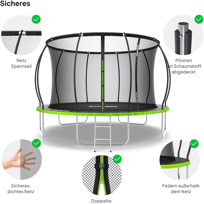 ZIPRO JumpPro Premium Трамплін для дітей Outdoor, садова модель з сіткою, стійкий до погодних умов, захист від УФ-випромінювання, легка збірка, вантажопідйомність до 150 кг, діаметр 252/312/374/435/496 см (10'/12'/15'/17'/20')