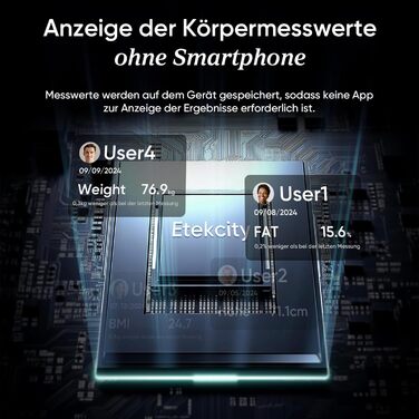 Електричні ваги Etekcity для вимірювання жиру та м'язової маси, Bluetooth, 180 кг, 13 показників, BMI, аналіз складу тіла