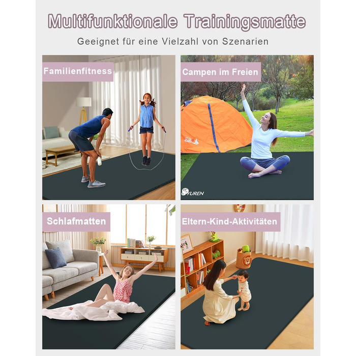 Йога мат XXL 200x130 см: фітнес мат для йоги, тренувань, занять з дітьми та фітнесу для літніх людей. Товщина 20/15/10 мм, матеріал NBR, зелений колір.