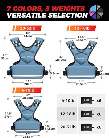 Вага для тренувань BAGAIL: регульована жилетка з відкидними вагами, для силових тренувань, фітнесу та аеробіки (Блакитна, 5.5-8.2 кг)