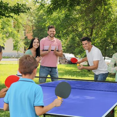 Стіл для пінг-понгу SPORTNOW з 2 ракетками, 3 м'ячами та сіткою, розкладний, блакитний
