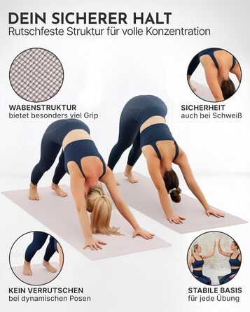 Килимок для йоги NEOLYMP - неслизький, для захисту суглобів - 183x61 см - PVC - для йоги, пілатесу - з E-book та відео-управами (Taupe)