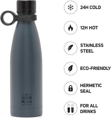 Термос пляшка Legami Hot&Cold 500 мл, чорна, герметична, знімна силіконова ручка, BPA і фталатів немає, легка та міцна