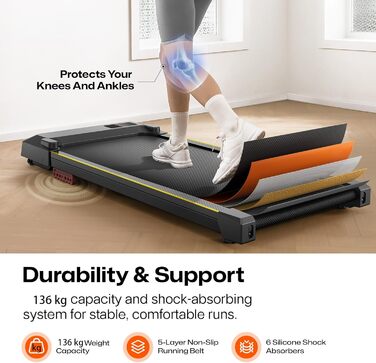 Компактна бігова доріжка Smart Walking Pad для дому та офісу під стіл, з подвійною амортизацією, тихим ходом, підтримкою Workout-додатку та режимом HIIT