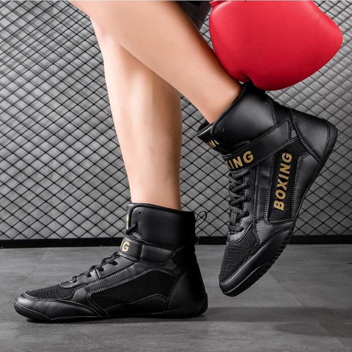 Боксерські черевики SDEQA для чоловіків: легкі, дихаючі, для боксу, бодібілдингу, фітнесу. Білі (36 EU, Чорний)