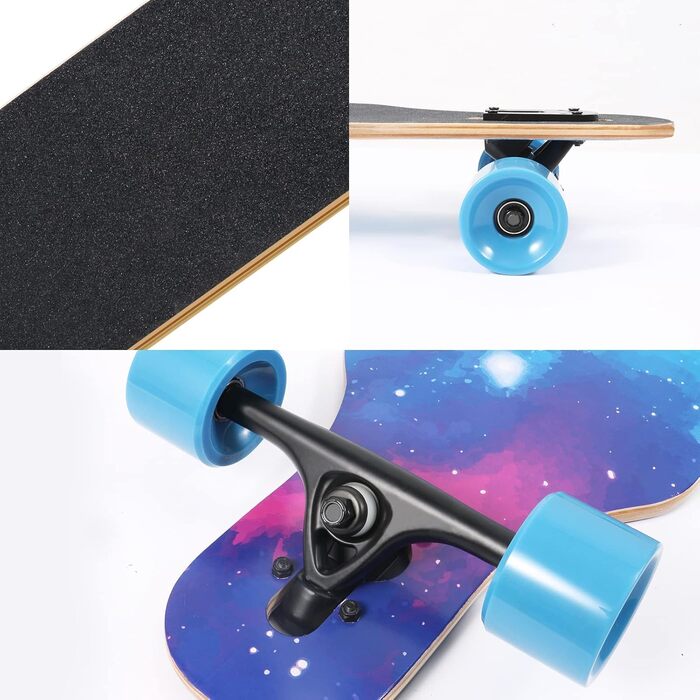 Лонгборд Skateboard 41 дюйм Drop Through, клен 9 шарів, для дорослих та дітей - швидкісні підшипники + T-Tool (Sternenhimmel)