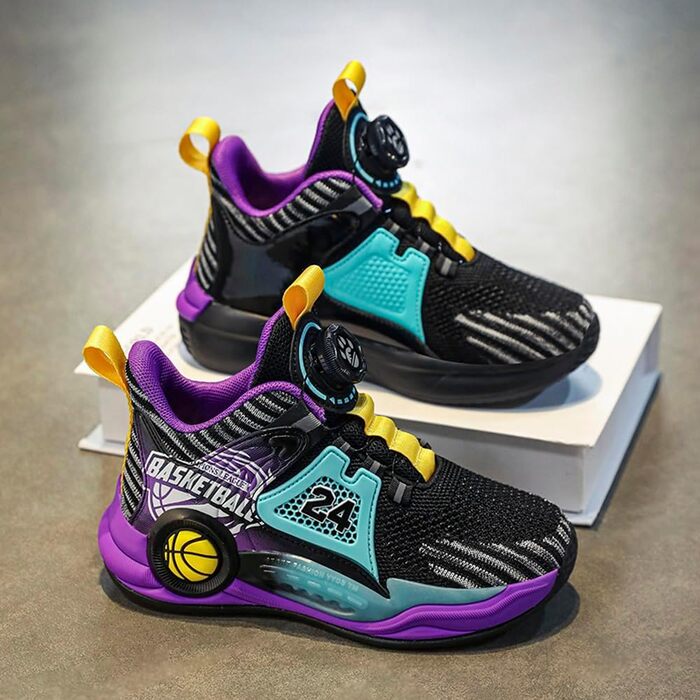 Дитячі баскетбольні кросівки Kinder - High-Top з амортизацією, легкі, антиковзкі, дихаючі, унісекс (33 EU, Чорний/Фіолетовий)