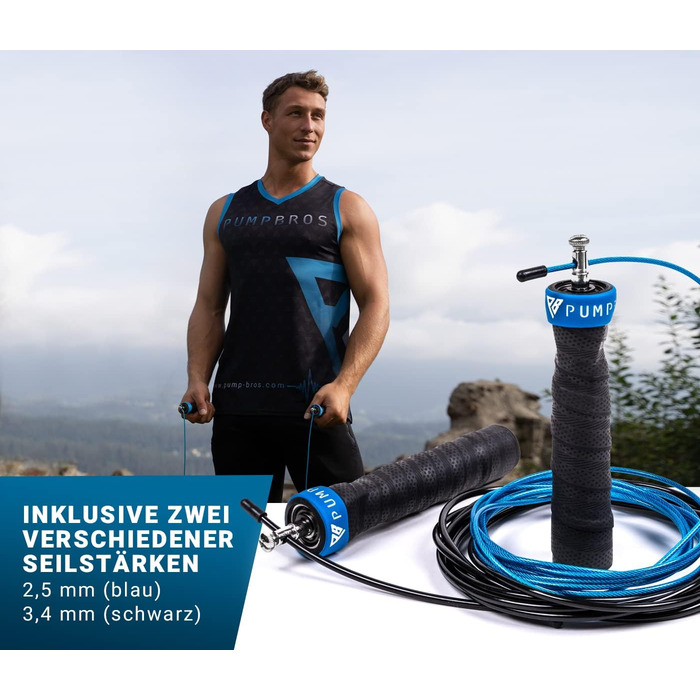 Стрибковий скакалка Pump Bros Premium з 2 вагами, 2 сталевими тросами, професійними підшипниками. Для фітнесу, кросфіту, боксу, спорту. Підходить для дорослих та дітей.