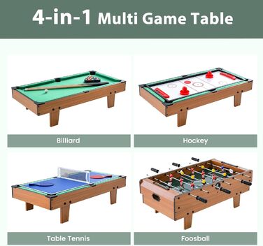 HOMASIS 4-в-1 ігровий стіл, з аксесуарами: кікер, тенісний стіл, більярд, хокей. Підходить для барів, вечірок, ігрових кімнат, дітей та дорослих