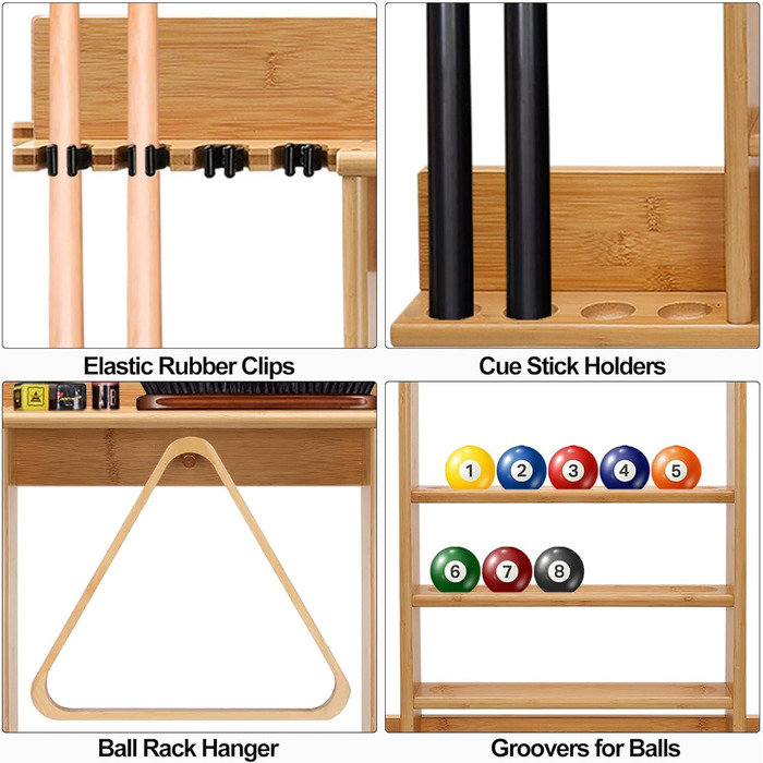 Стенд для київ (8 шт.) та м'ячів, бамбуковий, аксесуар для більярдного столу
