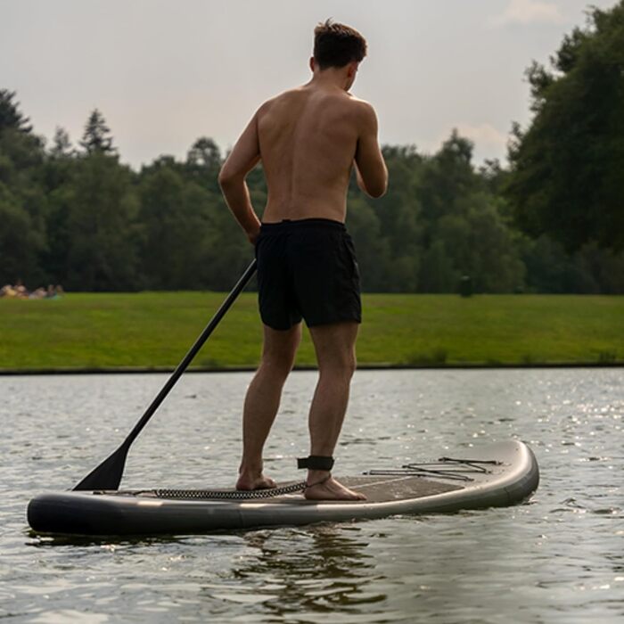 Надувний SUP-борд Matchu – комплект для станд-ап паділінгу, до 150 кг, 320x81x15 см, антиковзаюча поверхня, дерево/мандала, чорний