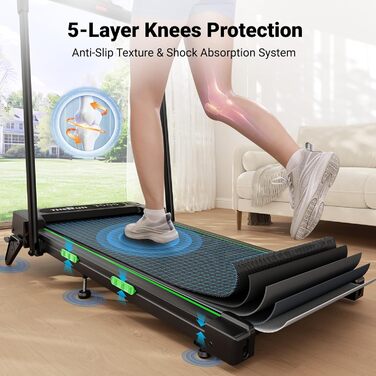 Біговий тренажер THERUN для дому, складний, з нахилом, 3 в 1 Walking Pad з 3 рівнями нахилу, 2.5PS, біговий стіл, подвійне покриття для захисту колін, темно-зелений (Турквіс)