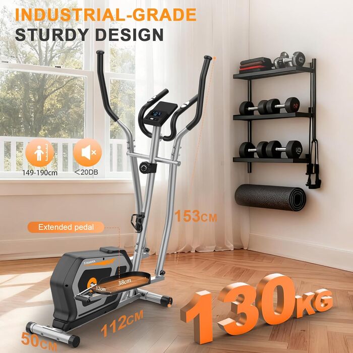 Еліптичний тренажер Crosstrainer 3-в-1 з LCD-монітором, 16 рівнів навантаження та 6 кг маховиком (Оранжевий + Срібний)