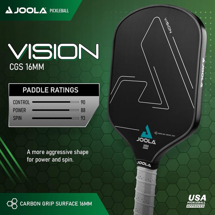 JOOLA Vision ракетка для піклболу з карбоновим покриттям CGS 16 мм, поліпропіленовий стільниковий сердечник, максимальний спін і контроль