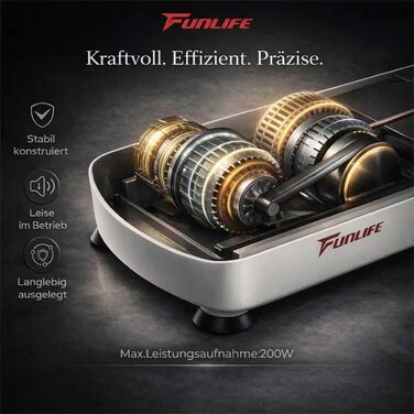 Віброплатформа Funlife 120кг, 180 рівнів, 5 програм, Bluetooth, динаміки + троси для тренувань - для всього тіла, біла