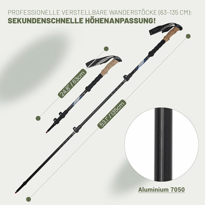 Жінські та чоловічі палиці для скандинавської ходьби, 2 шт. Телескопічні палиці для ходьби та трекінгу з алюмінію з гумовими амортизаторами (ергономічна ручка, чорний колір)