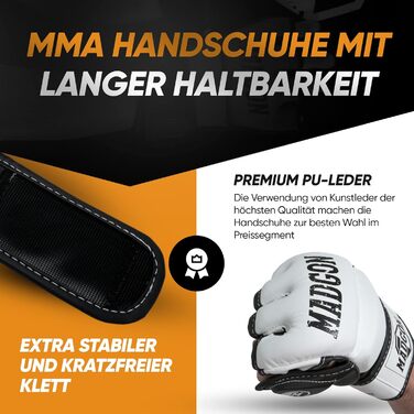 MADGON Преміум рукавички для MMA, бойових мистецтв, греплінгу, спарингу, крав мага, муай-тай, боксу, для чоловіків і жінок, біло-чорні, розмір XL