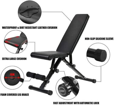 Складана універсальна лавка для жиму Max Strength, регульований кут, м'яке сидіння, для дому та спортзалу, чорна