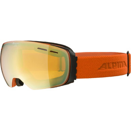 ALPINA GRANBY Q-LITE – Дзеркальна лижна маска для дорослих, підсилює контраст, 100% UV-захист, чорний-гарбуз, універсальний розмір