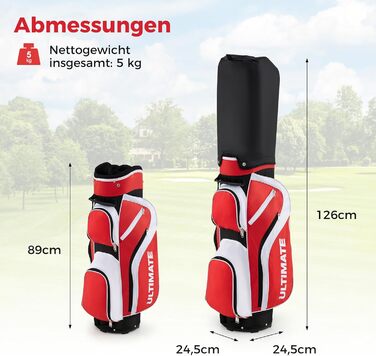 GYMAX Комплект жіночих гольф-клубів, 9-ти частинний, для правші. Включає 3 дерев'яні клюки (#1, 3, 4), 5 залізових (#6, 7, 8, 9, PW) та 1 паттер. З сумкою-підставкою та дощовим захистом, червоний колір.