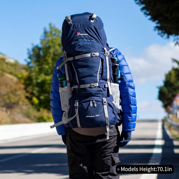 Туристичний рюкзак MOUNTAINTOP 70L з внутрішнім каркасом, з дощовиком, для походів, кемпінгу та подорожей, чоловічий та жіночий