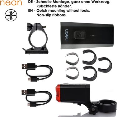 LED-велофара Nean з акумулятором, комплект освітлення StVZO, 50 LUX, 8 Candela