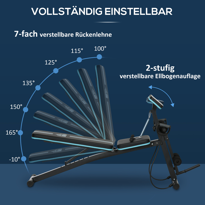 Регульована лава для тренувань, складна, з 7 положеннями спинки, витримує до 120 кг, синя