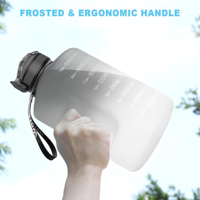 Спортивна пляшка для води 3,78 л з позначками часу та трубочкою, BPA Free, витокозахисна, сіро-біла