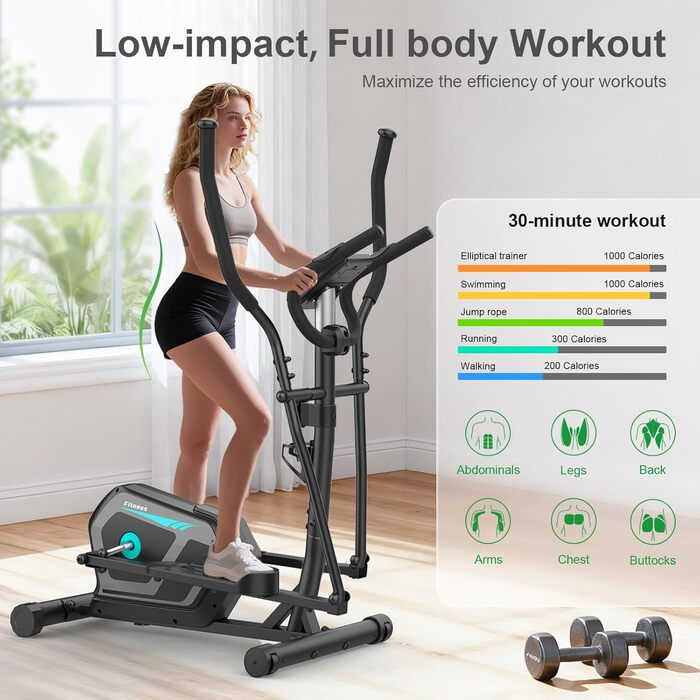 Еліптичний тренажер Neezee з Bluetooth, LCD-монітором, датчиком пульсу та 16 рівнями опору