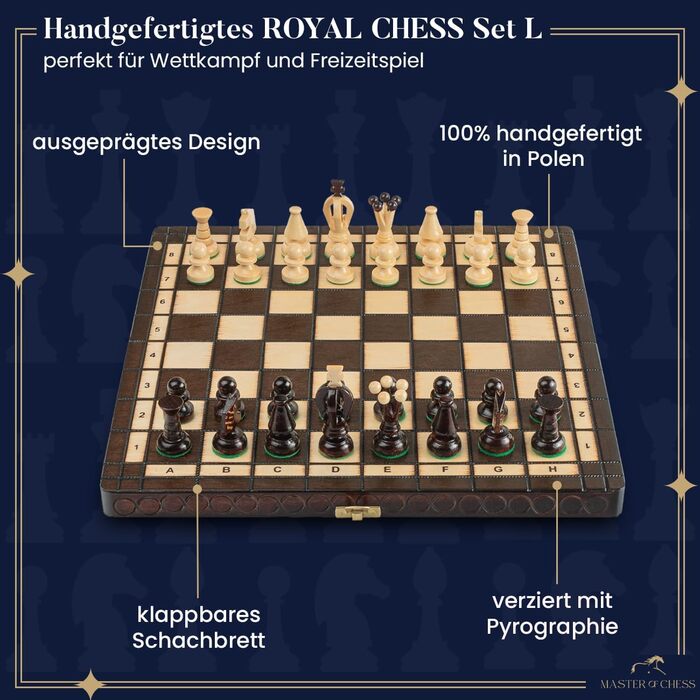 Шаховий набір ROYAL Master of Chess 35 см, дерев'яний, ручна робота, з фігурами, для дітей та дорослих, преміум якість