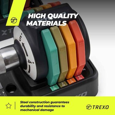 Набір гантелей TREXO MULTICOLOR 2x5 кг з регулюванням, сталь, з антиковзним покриттям, для дому та фітнесу